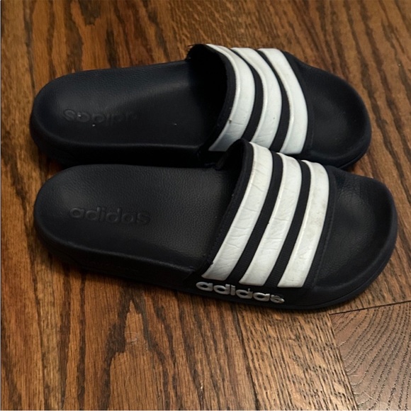 Adidas Black and White Striped Slides - Picture 3 of 7